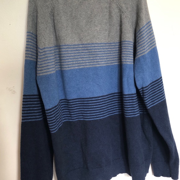 L.L. Bean Sweater Mens XL Gray Blue Stripe Wicked Soft Cotton Cashmere Crewneck - Picture 3 of 6